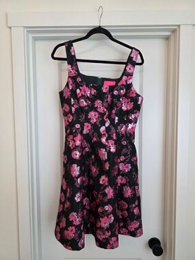 Lilly Pulitzer Black Dress with Hot Pink Floral Jacquard